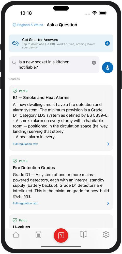 Search results showing regulation answers