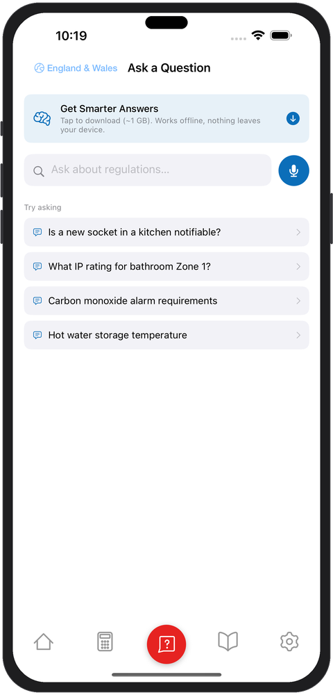 Empty Ask screen with example questions