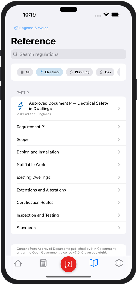 Reference browser filtered to Electrical trade documents